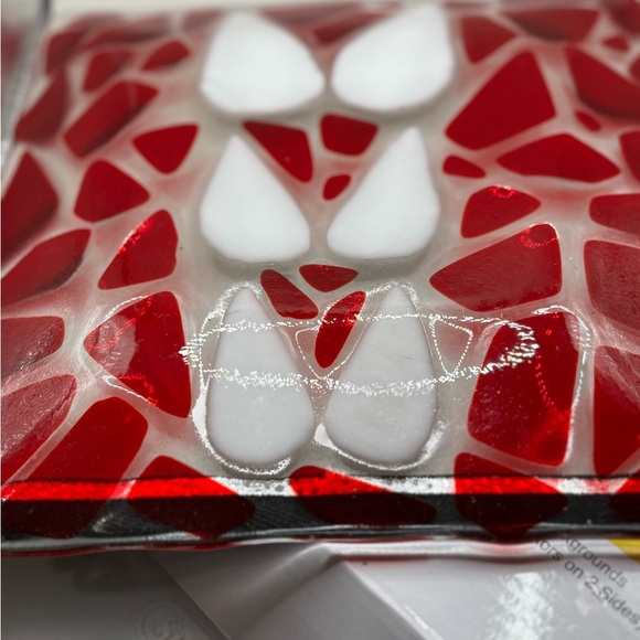 Red & white fused art glass plate. 9x9 - Picture 9 of 9